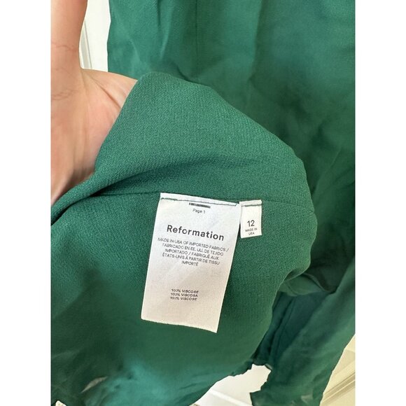 Reformation Juliette Dress Emerald Green Size 12 Bow Straps Slit Midi - Picture 4 of 8